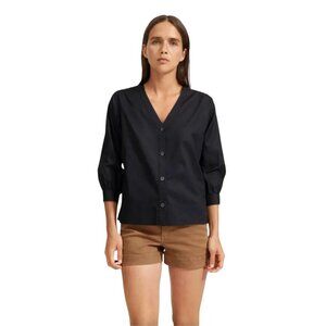 Everlane The Silky Cotton Lantern Top in Black Size 10